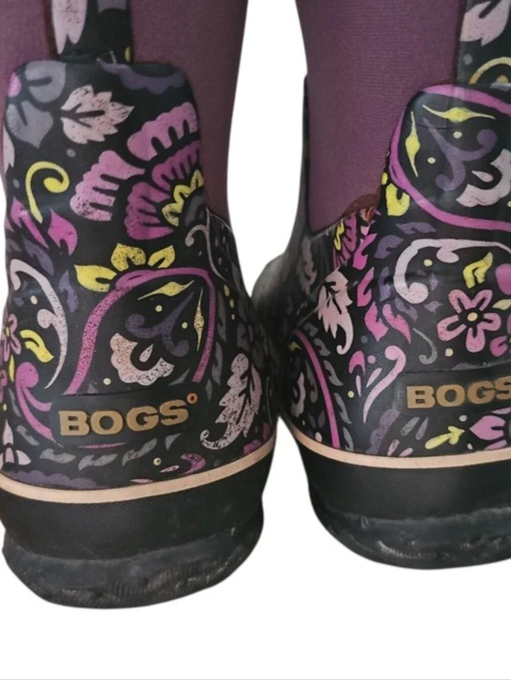 BOGS Classic Mid Tuscany Boots Women 10 Purple Floral Waterproof Rain Garden